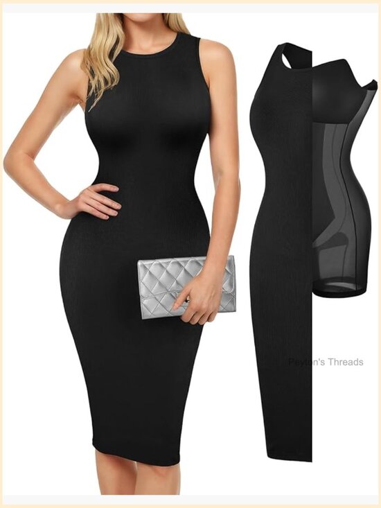 Dresses & Skirts - Sleeveless Midi Bodycon Dress with Built-in Shapewear